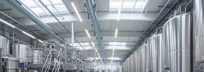 Hard seltzer production facility with stainless steel tanks and modern canning equipment, illustrating the capital investment needed for hard seltzer companies