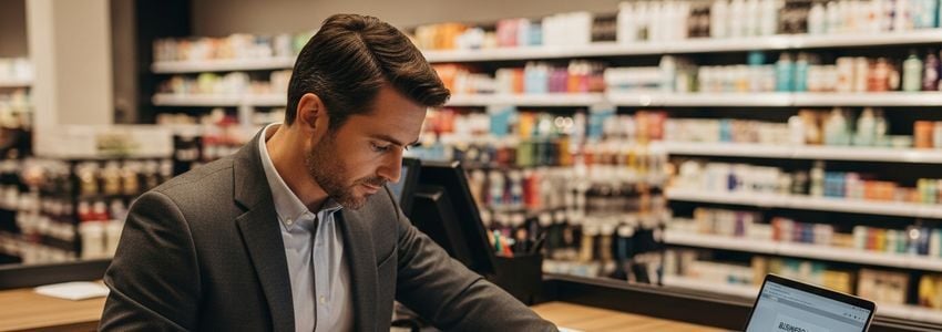 Retail business owner reviewing financing options at their Pennsylvania store