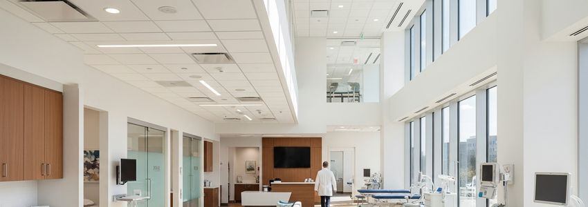 Healthcare professional reviewing business loan documents in a modern medical clinic
