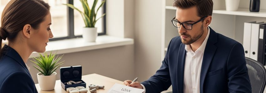 Hearing aid specialist reviewing financing options with business advisor