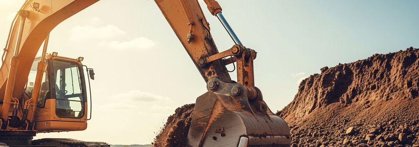 Heavy excavator digging on construction site - heavy equipment financing with no money down