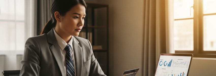 Business owner reviewing high limit business credit card options at office desk