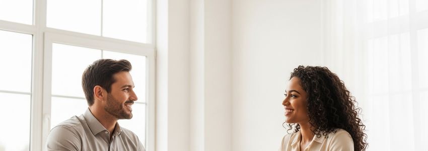 Business owner reviewing hiring documents with an advisor at a modern office, discussing business loans for hiring and staffing