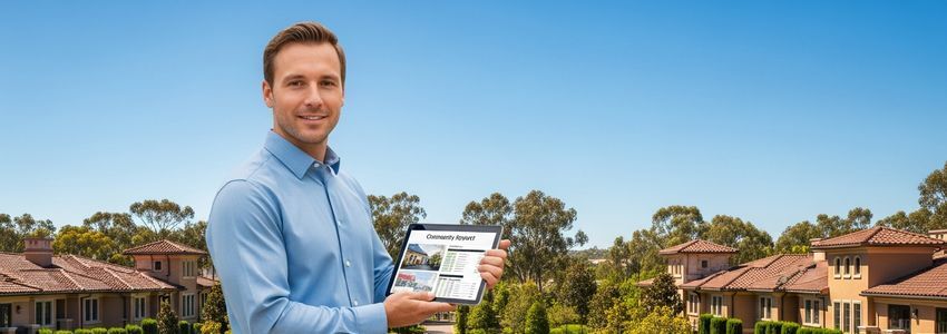 HOA management professional reviewing community financing documents