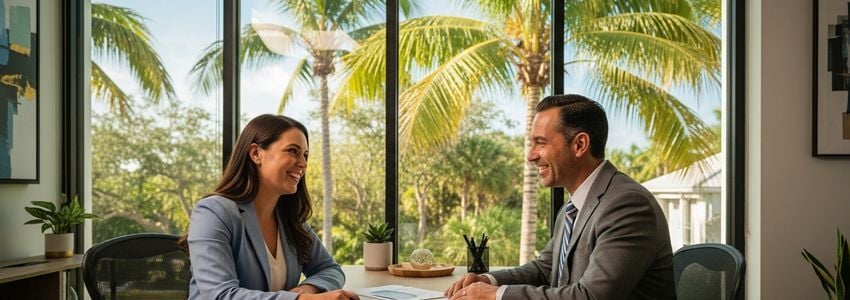 Business owner consulting with a financial advisor about small business loans in Hollywood, Florida