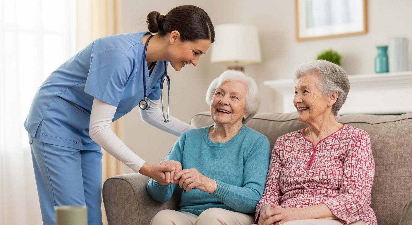 Home health care aide assisting elderly patient