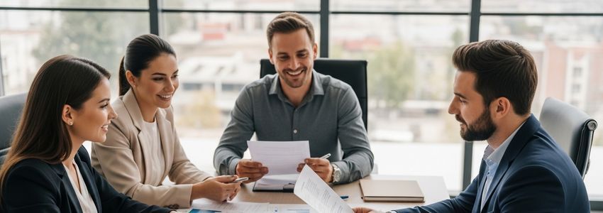 Entrepreneur reviewing franchise documents at conference table