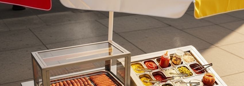 Hot dog cart business owner discussing financing options with a lender