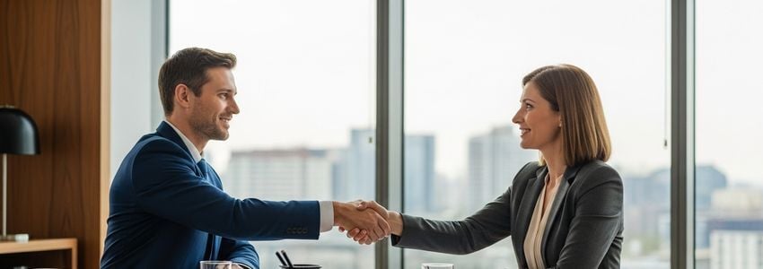 Business owner shaking hands with loan advisor