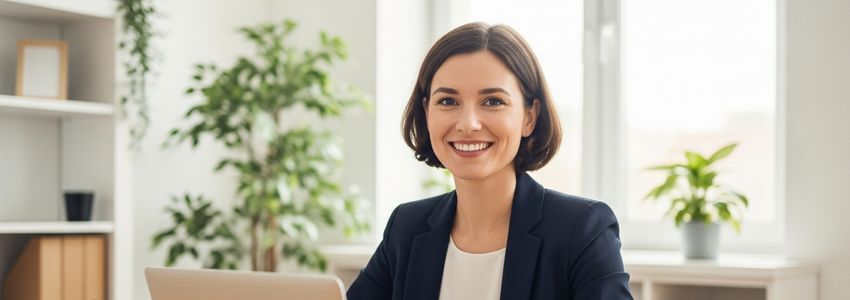 Small business owner completing DUNS number registration online at modern office desk