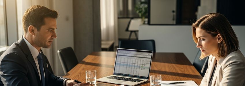 Business owners negotiating equipment leasing terms at a conference table