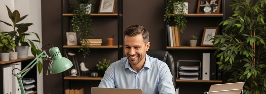 Small business owner reviewing financial strategy with an advisor at a bright office desk