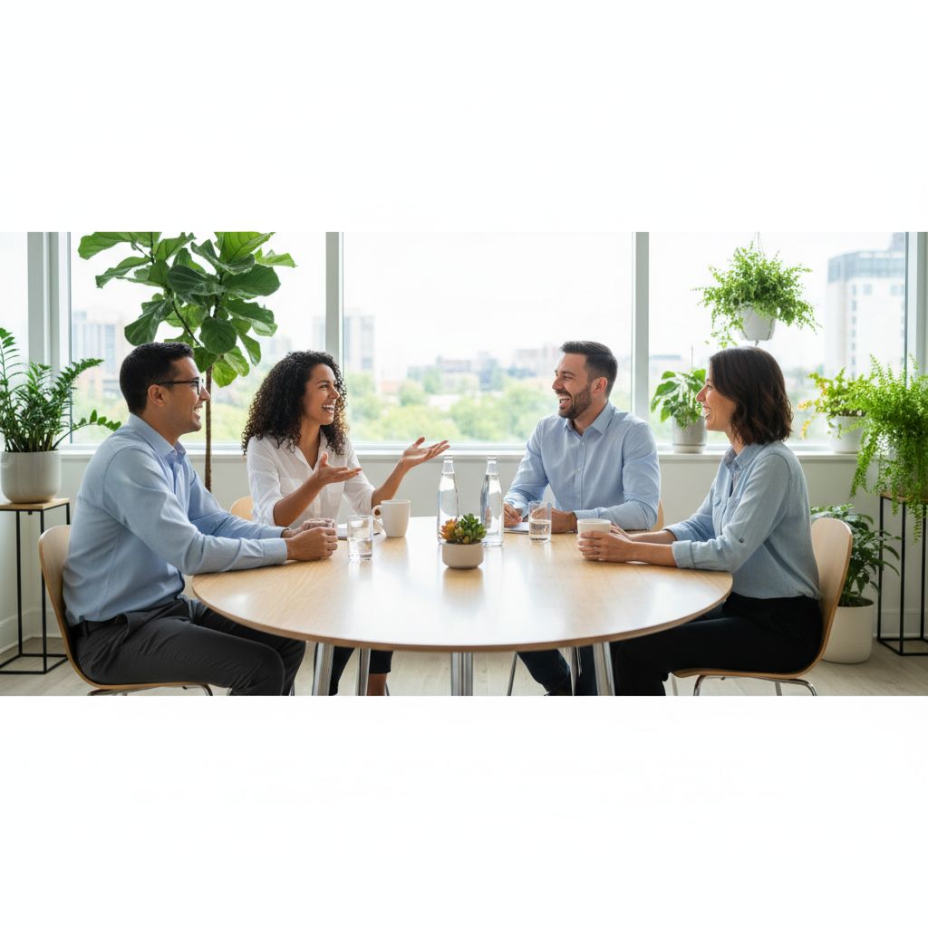 Small business team meeting to discuss business growth strategies and loan usage