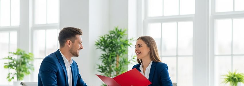 Franchise business owner reviewing financing options with a lender in a professional office
