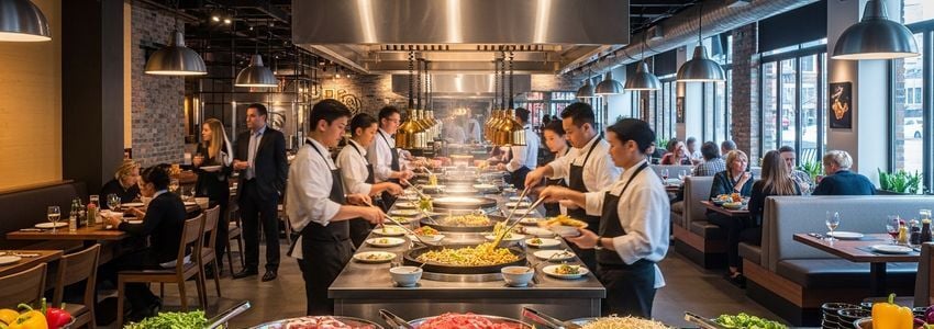 HuHot Mongolian Grill restaurant setting for franchise financing