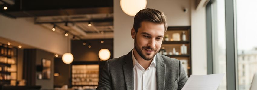 Small business owner reviewing financing documents for a Huntsville retail or hospitality business