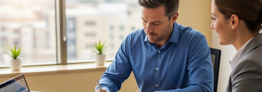 Business owner reviewing hydrovac truck financing options with a lender