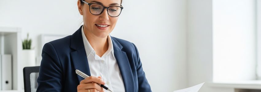 Small business owner reviewing iLoveKickboxing franchise financing documents at a modern office desk