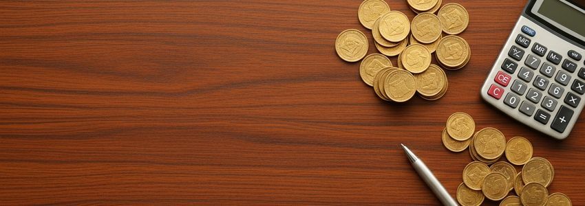 Gold coins and calculator comparing factor rate and interest rate true costs