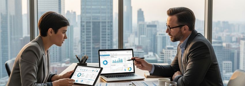 Business owner reviewing cash conversion cycle metrics with consultant