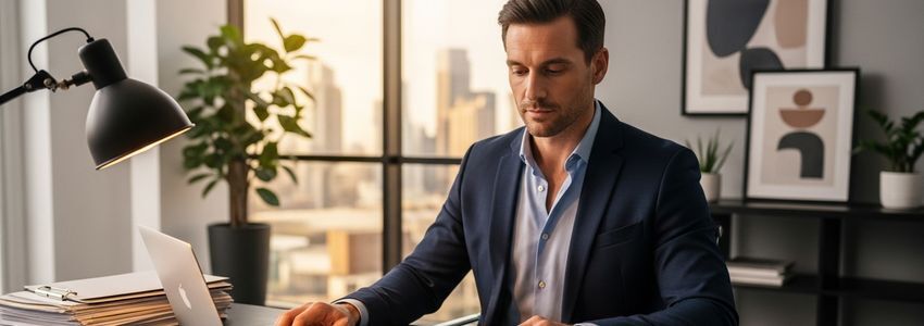 Business owner reviewing financial documents and loan application materials to improve odds of approval