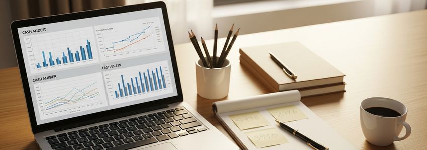 Business professionals reviewing cash flow and financial planning documents for liquidity improvement