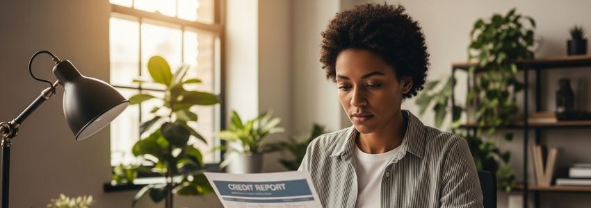 Small business owner reviewing credit report to improve loan approval odds