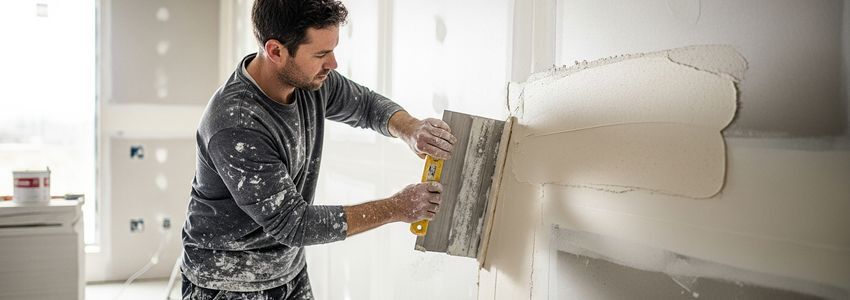 Drywall contractor applying joint compound to wall - drywall business financing