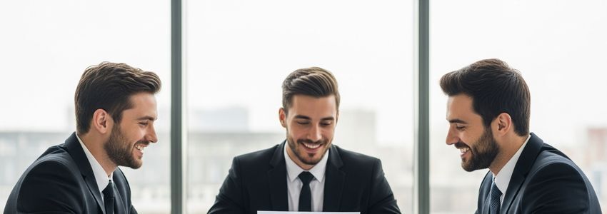 Business team reviewing financial documents and credit reports in a modern office