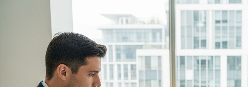 LLC business owner reviewing loan documents with financial advisor in professional office