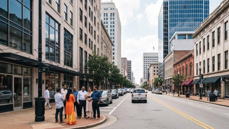 Small business owners on a commercial street in Atlanta Georgia