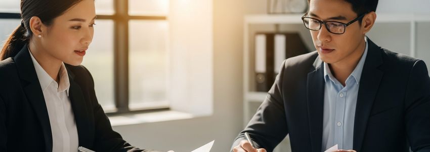 Small business owner reviewing a partnership agreement with a financial advisor