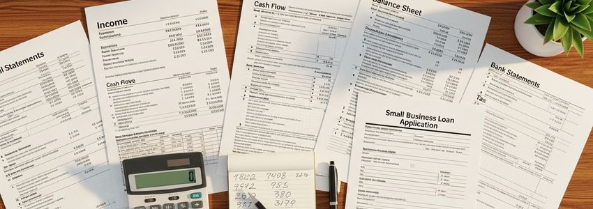 Small business owner reviewing installment loan documents and payment schedule