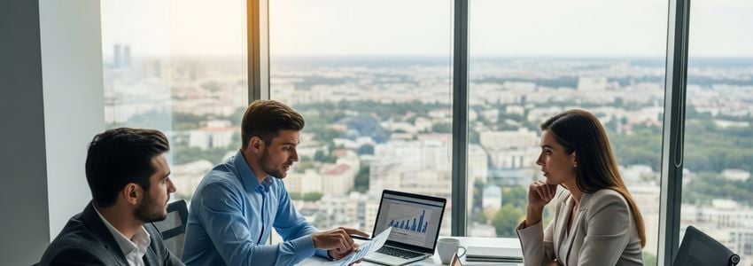 Insurance agency professionals reviewing financing documents