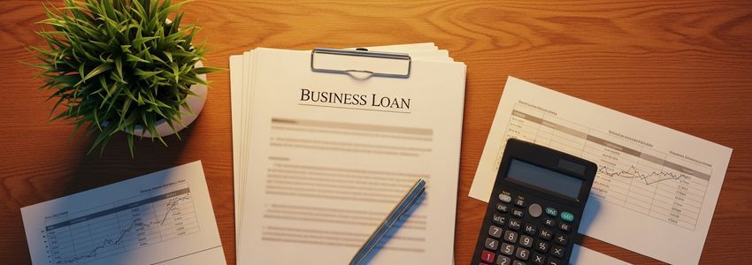 Business professional analyzing interest rate charts and financial loan documents on a desk