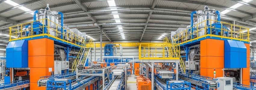 Industrial manufacturing equipment in a warehouse - representing equipment financing for businesses