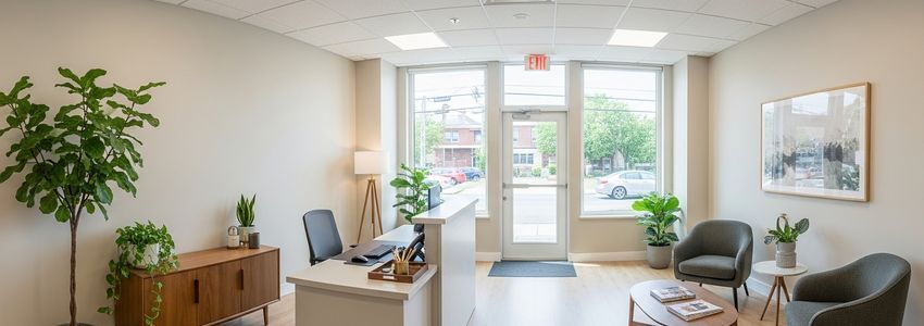 Small business professional office reception area with welcoming decor