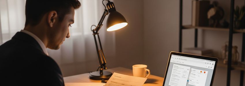 Business owner reviewing invoice financing documents and accounts receivable reports