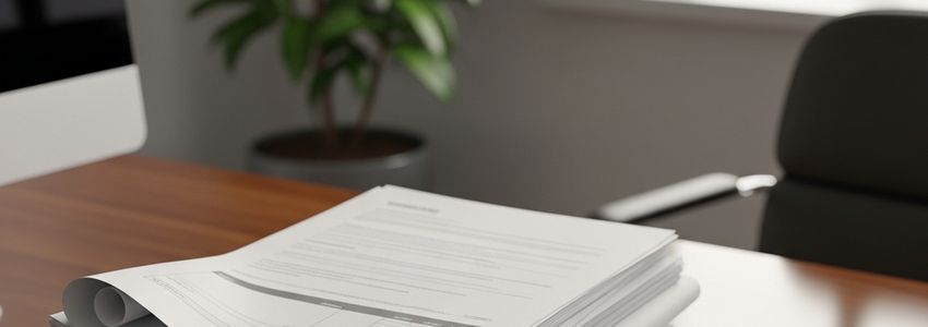 Stack of B2B invoices and accounts receivable documents on professional desk
