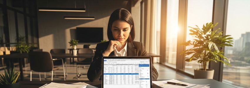 Business professional reviewing invoice financing documents and spreadsheets to improve cash flow