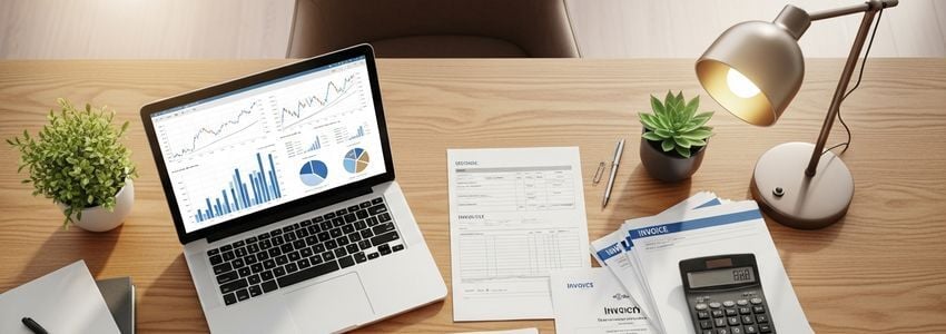 Small business owner using laptop to submit invoices for online financing