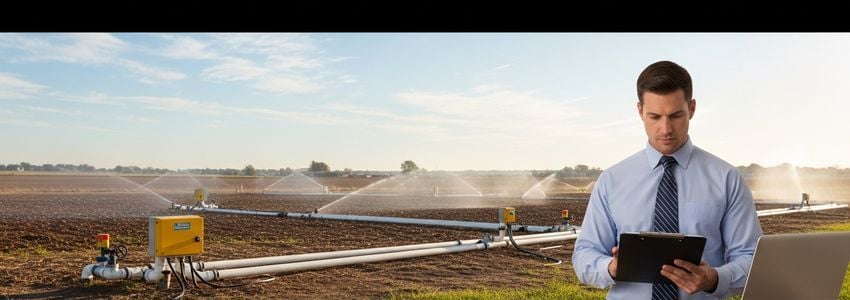 Irrigation contractor installing a drip irrigation system in a commercial landscape