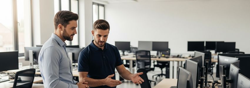Business owner reviewing IT equipment financing options with a specialist
