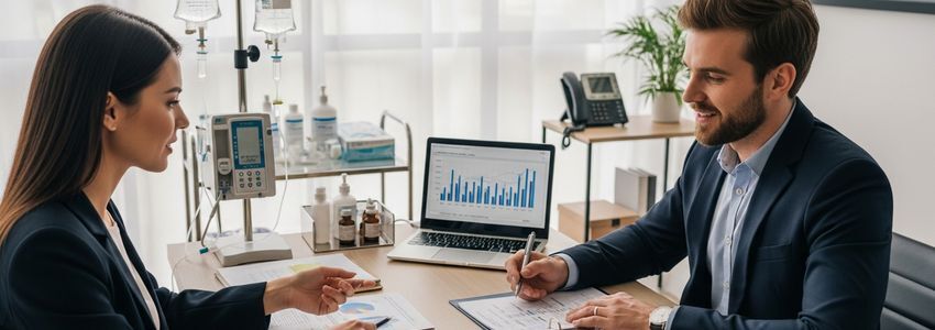 IV hydration business owner consulting with a financial advisor about clinic financing options