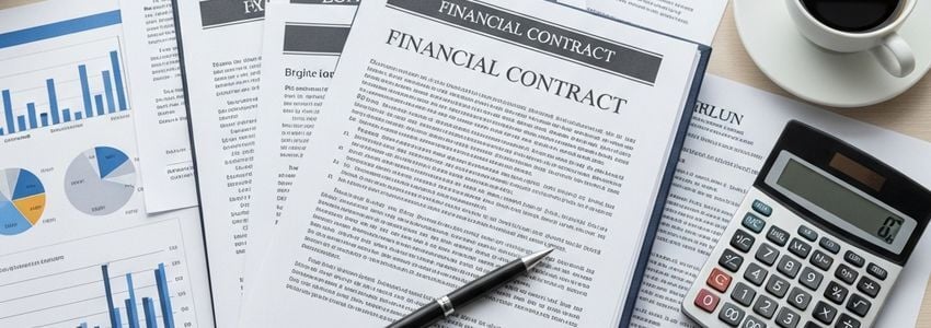 Franchise financing documents and financial paperwork on a professional desk