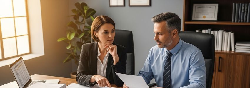Business owner and financial advisor reviewing Jason's Deli franchise loan documents