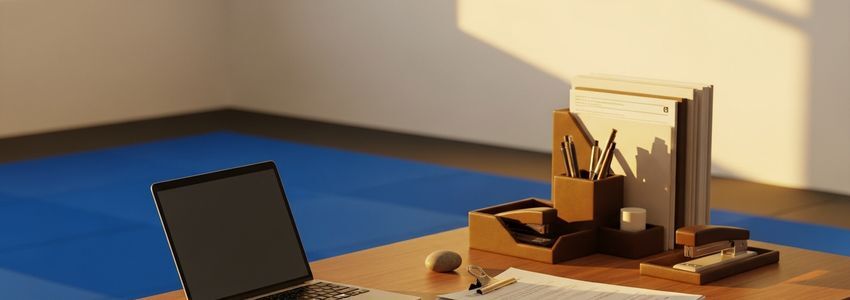 BJJ gym owner reviewing business loan documents inside a martial arts academy