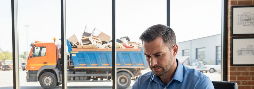 Junk removal business owner reviewing financing options for his hauling company