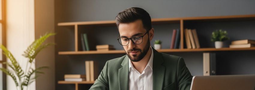 Small business owner reviewing loan documents at an office desk in Kent, Washington
