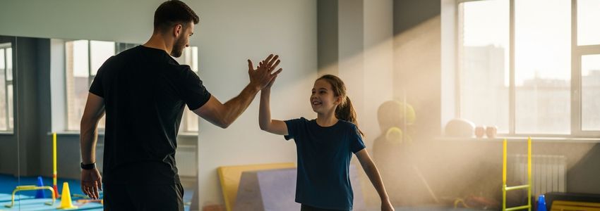 KidStrong franchise coach working with a child in a modern training facility